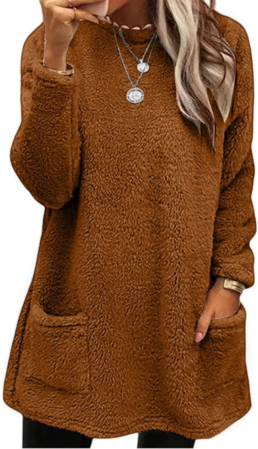 Oversized Sweaters For Women Casual Fleece Fuzzy Faux Shearling Warm Winter Outwear sweatshirt Shaggy Coat Cute hoodie