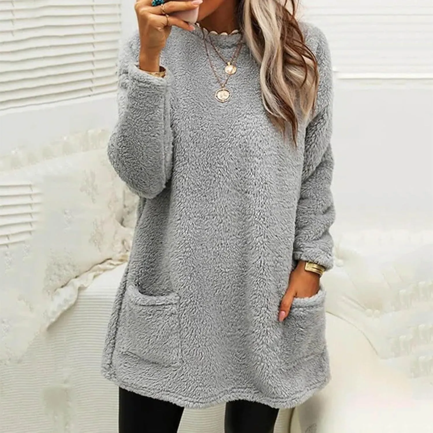 Oversized Sweaters For Women Casual Fleece Fuzzy Faux Shearling Warm Winter Outwear sweatshirt Shaggy Coat Cute hoodie
