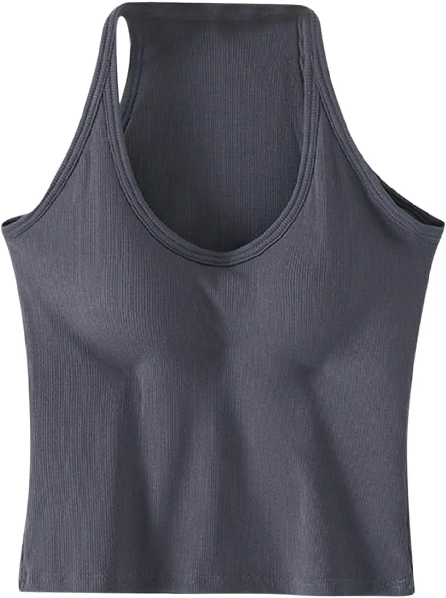 Padded Tank Tops for Women Built in Bras Going Out Seamless Underwear Yoga Mosture Wicking Fit Camisole 2025 Trendy