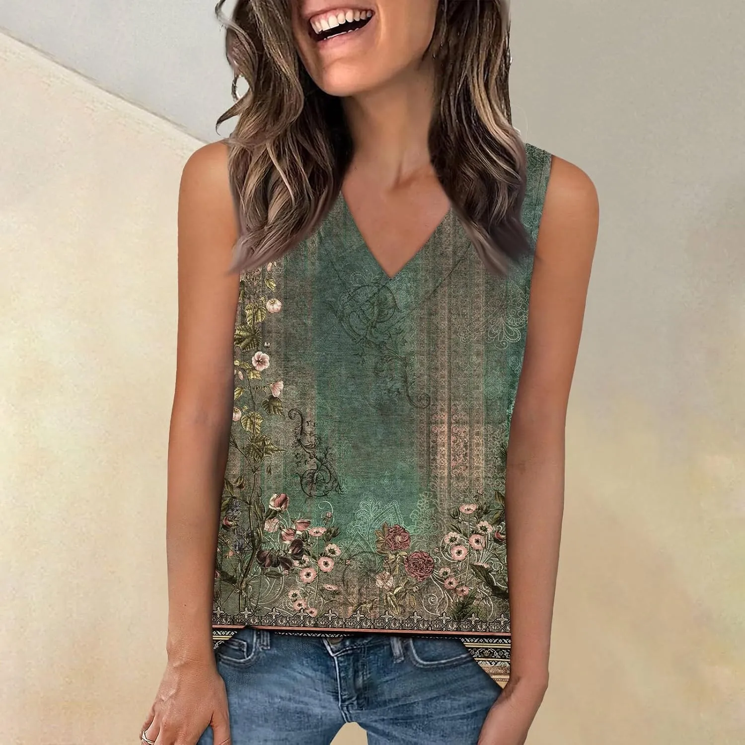 Palaver Tank Tops for Women Summer V Neck T Shirts Trendy Sleeveless Basic Tees Loose Fit 2025 Tunic