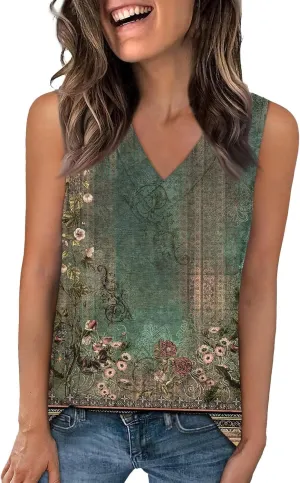 Palaver Tank Tops for Women Summer V Neck T Shirts Trendy Sleeveless Basic Tees Loose Fit 2025 Tunic