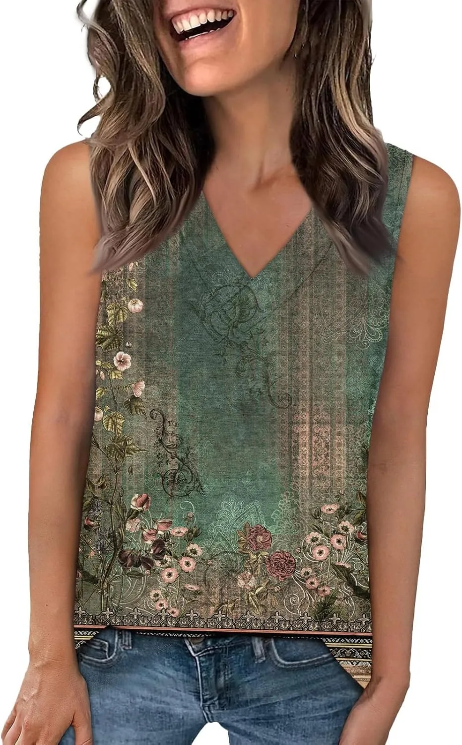 Palaver Tank Tops for Women Summer V Neck T Shirts Trendy Sleeveless Basic Tees Loose Fit 2025 Tunic