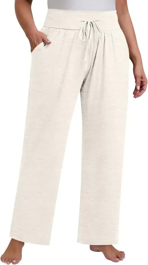 Palazzo Pants Women Plus Size Elastic Waist Casual Pants Drawstring Loose Yoga Pants Lightweight Flowy Wide Leg Pants