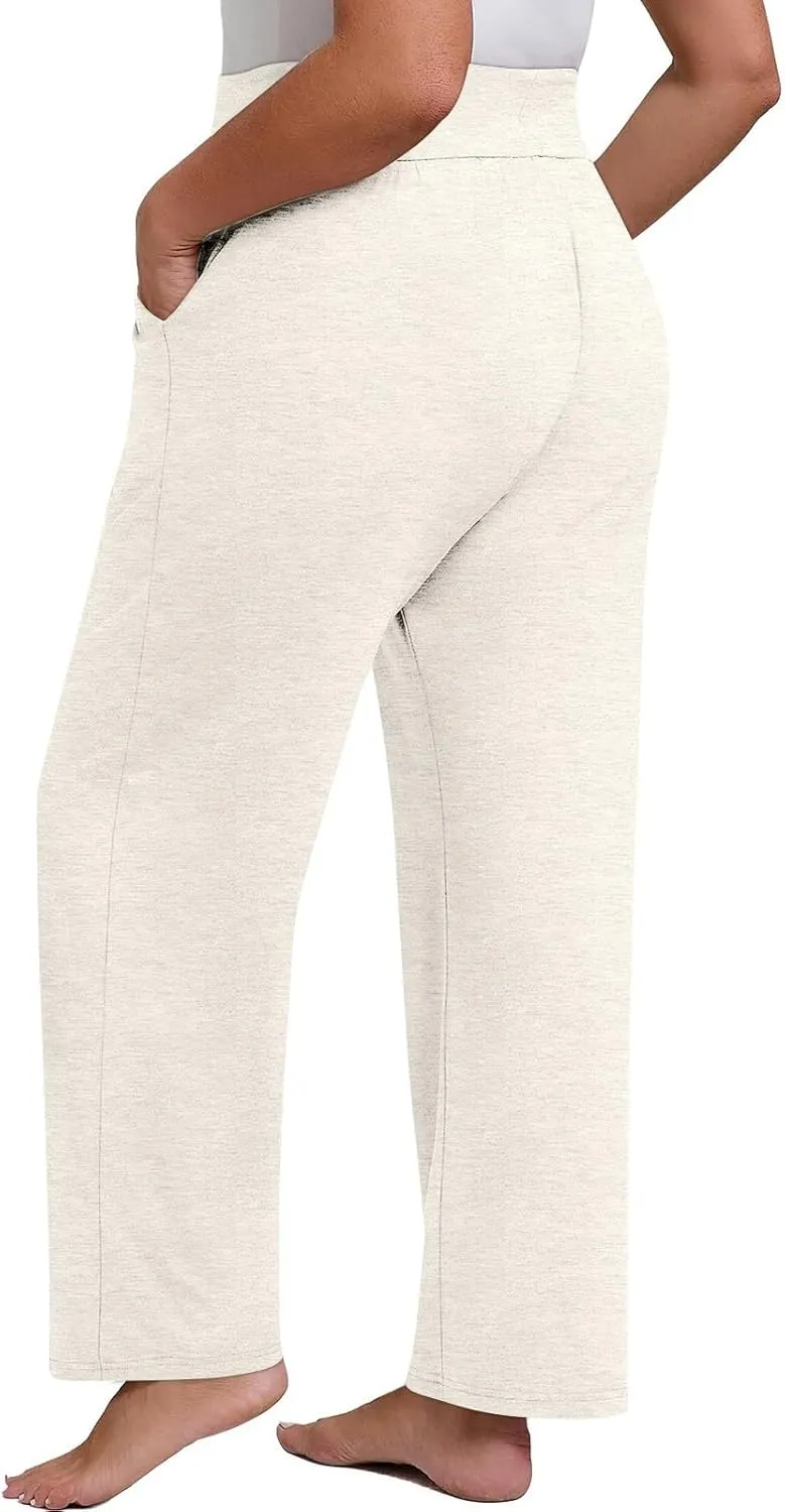 Palazzo Pants Women Plus Size Elastic Waist Casual Pants Drawstring Loose Yoga Pants Lightweight Flowy Wide Leg Pants