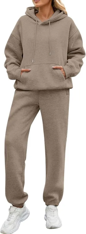 PETYCZEN Womens Sets 2 Piece Outfits Oversized Fleece Sweatsuit Set Long Sleeve Hoodie with Sweatpants Lounge Sets Tracksuit