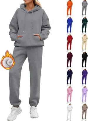 PETYCZEN Womens Sets 2 Piece Outfits Oversized Fleece Sweatsuit Set Long Sleeve Hoodie with Sweatpants Lounge Sets Tracksuit