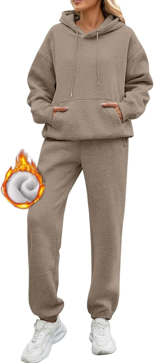 PETYCZEN Womens Sets 2 Piece Outfits Oversized Fleece Sweatsuit Set Long Sleeve Hoodie with Sweatpants Lounge Sets Tracksuit