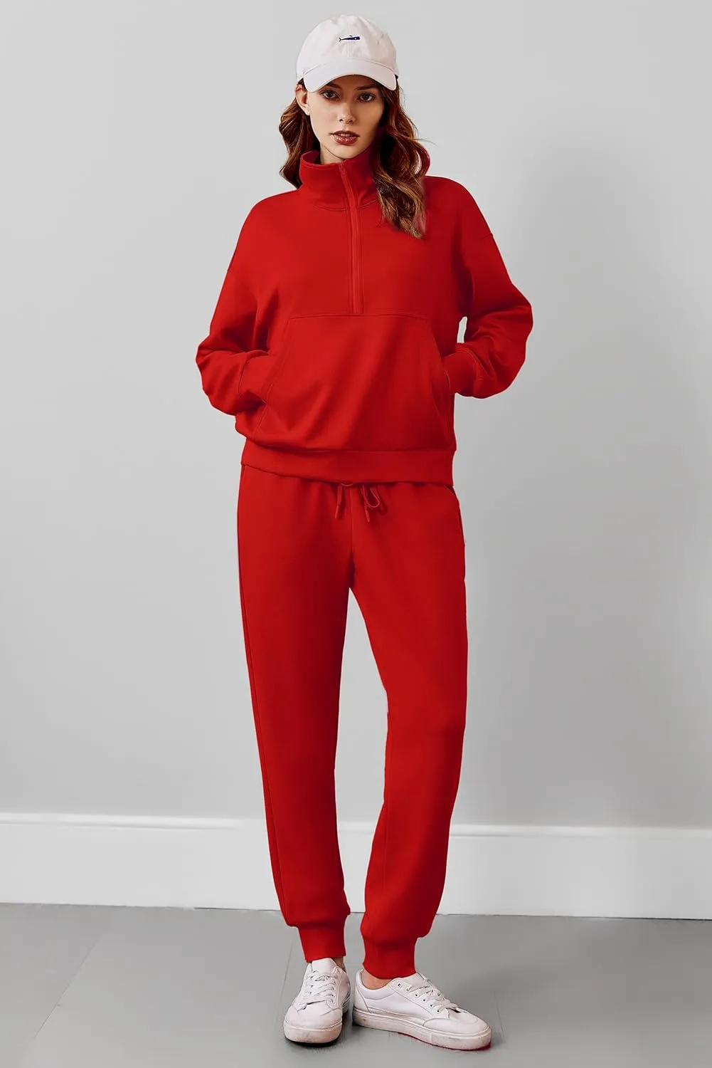 PINSPARK 2 Piece Sets for Women 2024 Fall Travel Outfits Long Sleeve Tracksuit Joggers Sets Half Zip Sweatsuit Matching Set