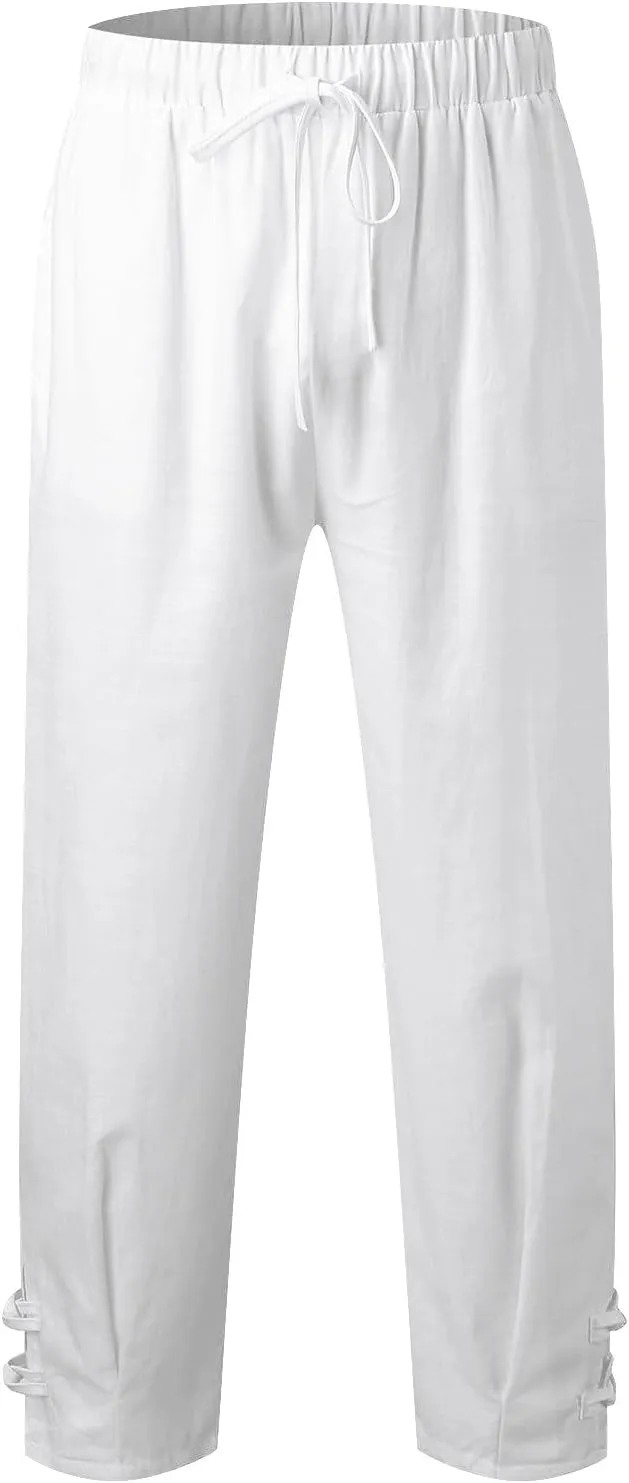 Plus Size Cropped Pants Men Summer Drawstring Elastic Waist Pants Crop Linen Pants with Pockets Hippie Harem Pants