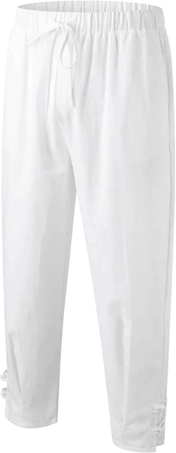 Plus Size Cropped Pants Men Summer Drawstring Elastic Waist Pants Crop Linen Pants with Pockets Hippie Harem Pants