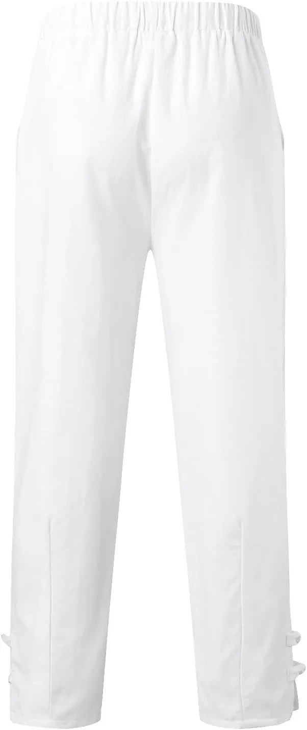 Plus Size Cropped Pants Men Summer Drawstring Elastic Waist Pants Crop Linen Pants with Pockets Hippie Harem Pants