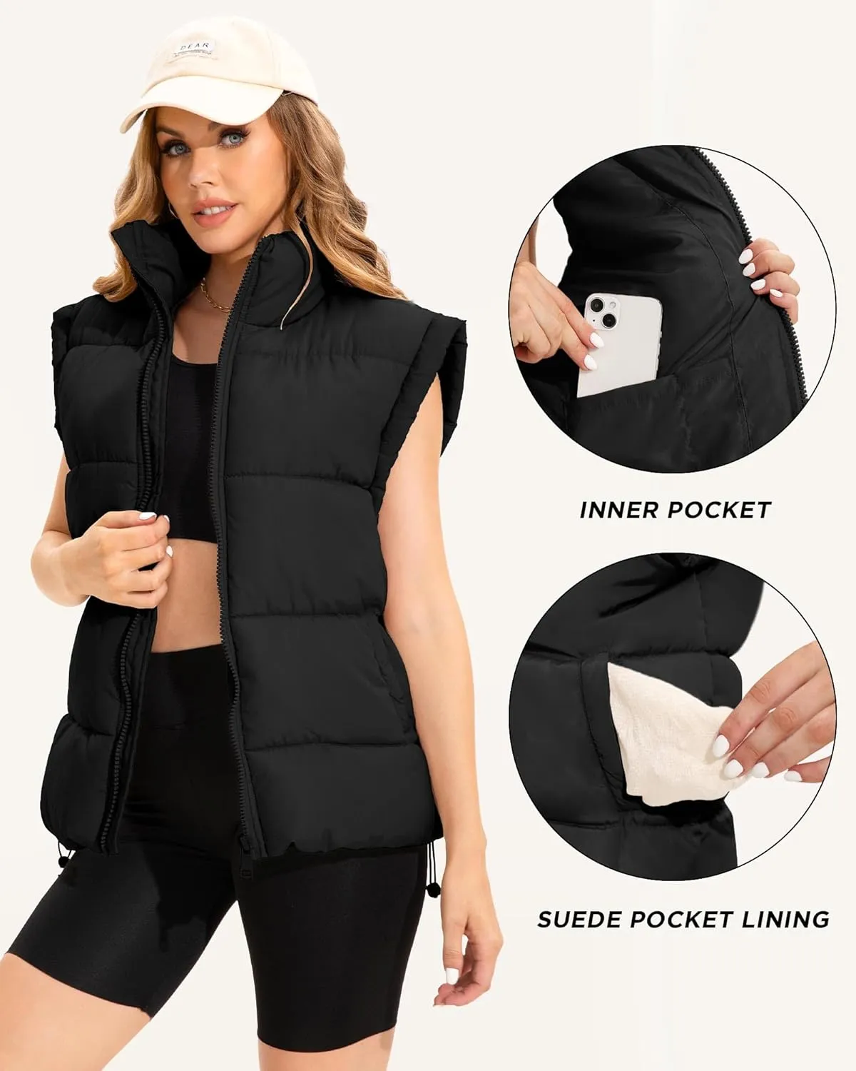 Polu Womens Puffer Vests Oversized Outerwear Vests Stand Collar Sleeveless Padded Down Jackets with Pockets
