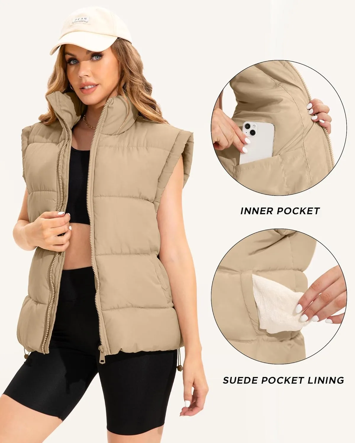 Polu Womens Puffer Vests Oversized Outerwear Vests Stand Collar Sleeveless Padded Down Jackets with Pockets