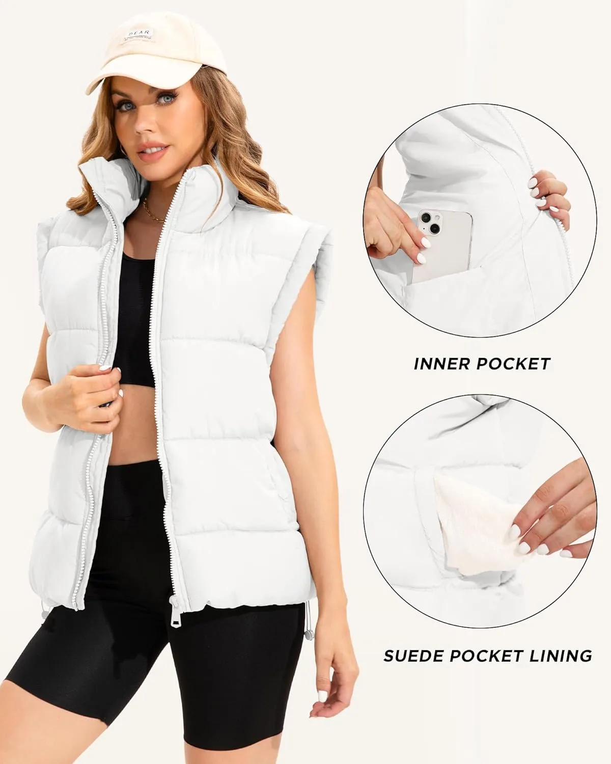 Polu Womens Puffer Vests Oversized Outerwear Vests Stand Collar Sleeveless Padded Down Jackets with Pockets