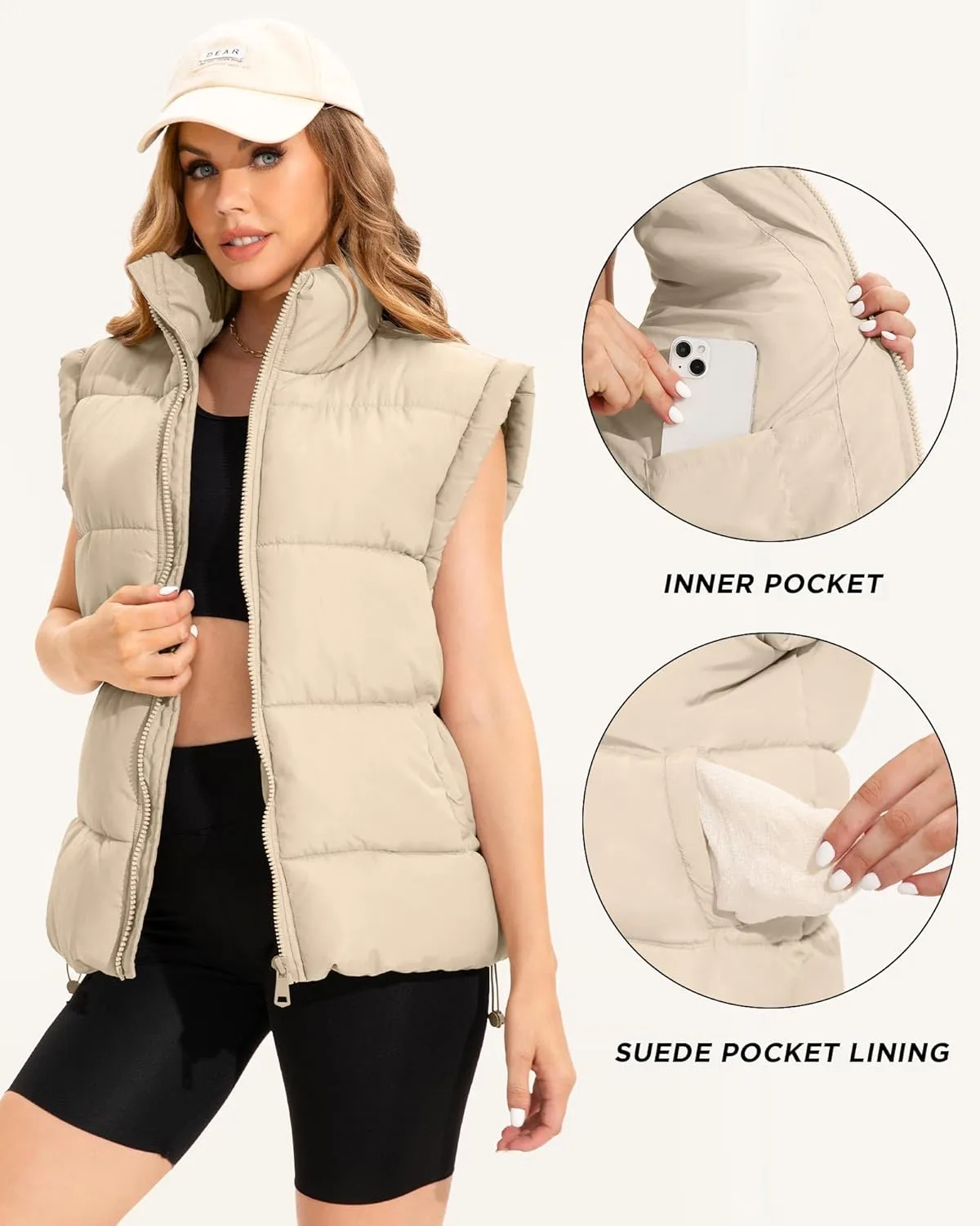 Polu Womens Puffer Vests Oversized Outerwear Vests Stand Collar Sleeveless Padded Down Jackets with Pockets