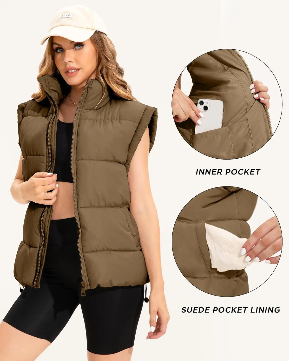 Polu Womens Puffer Vests Oversized Outerwear Vests Stand Collar Sleeveless Padded Down Jackets with Pockets