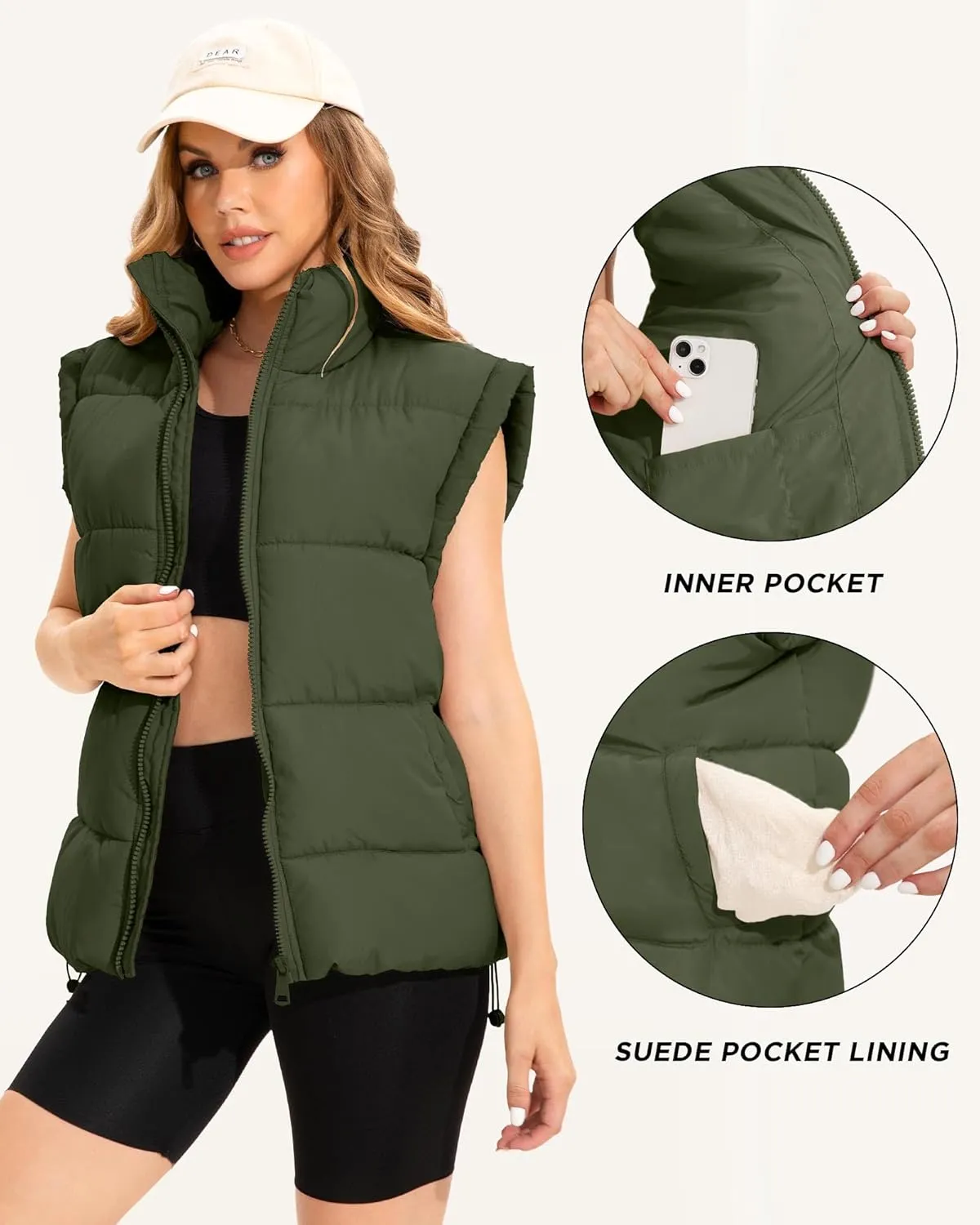 Polu Womens Puffer Vests Oversized Outerwear Vests Stand Collar Sleeveless Padded Down Jackets with Pockets