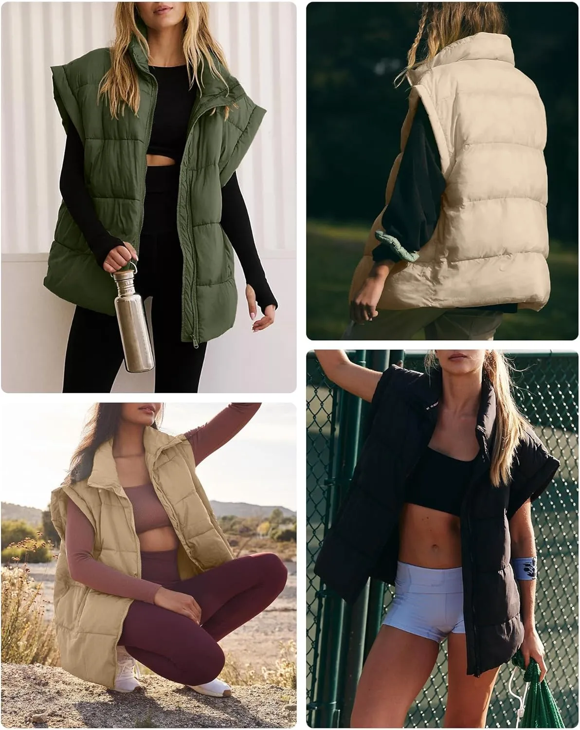 Polu Womens Puffer Vests Oversized Outerwear Vests Stand Collar Sleeveless Padded Down Jackets with Pockets