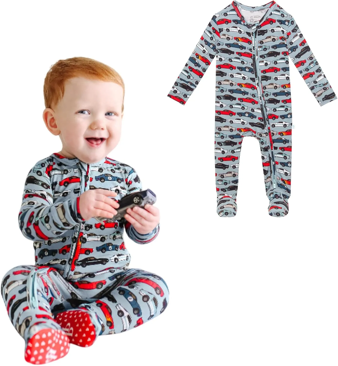 Posh Peanut Baby Boy Footie Pajamas - Soft Viscose Made from Bamboo 2 Way Zipper Sleepers & Onesies