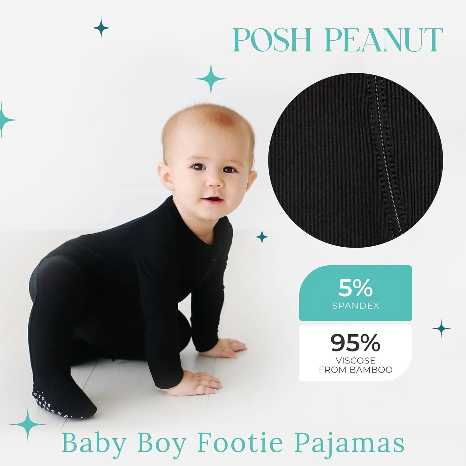 Posh Peanut Baby Boy Footie Pajamas - Soft Viscose Made from Bamboo 2 Way Zipper Sleepers & Onesies