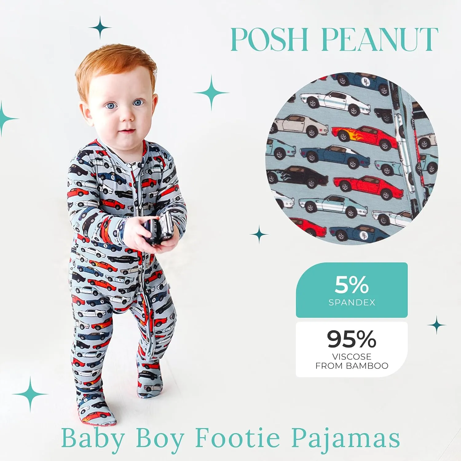 Posh Peanut Baby Boy Footie Pajamas - Soft Viscose Made from Bamboo 2 Way Zipper Sleepers & Onesies