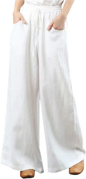 PTOLOCIF Cotton Pants for Women,Baggy Linen Pants Summer Lightweight High Waist Palazzo Pants Loose Straight Leg Pants