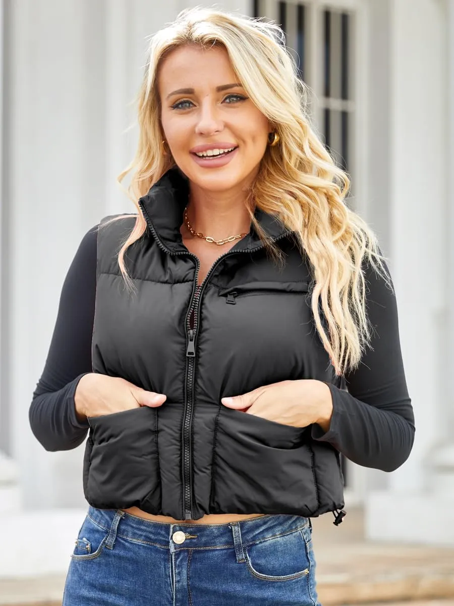 Puffer Vest Women Sleeveless Padded Crop Vests Lightweight Winter Puffer Jacket Womens Vests Outerwear