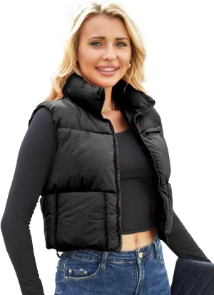 Puffer Vest Women Sleeveless Padded Crop Vests Lightweight Winter Puffer Jacket Womens Vests Outerwear