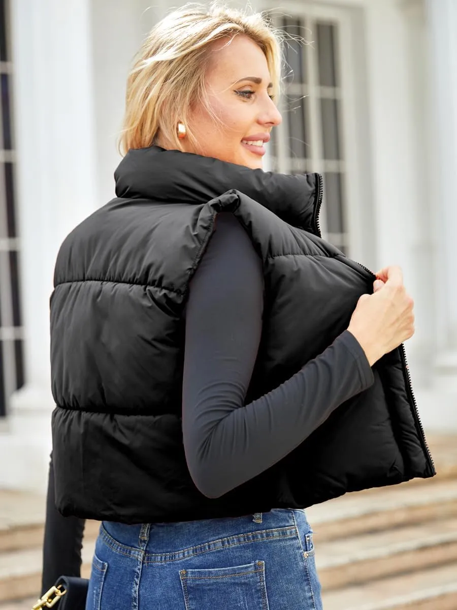 Puffer Vest Women Sleeveless Padded Crop Vests Lightweight Winter Puffer Jacket Womens Vests Outerwear
