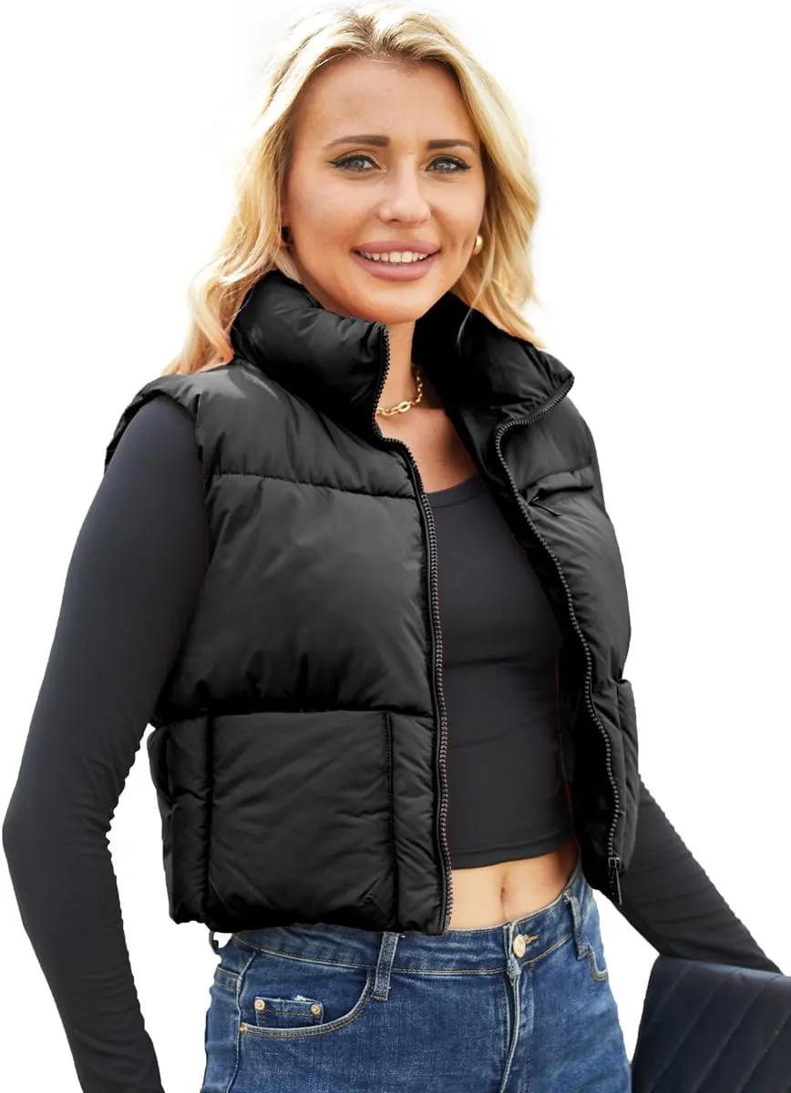 Puffer Vest Women Sleeveless Padded Crop Vests Lightweight Winter Puffer Jacket Womens Vests Outerwear