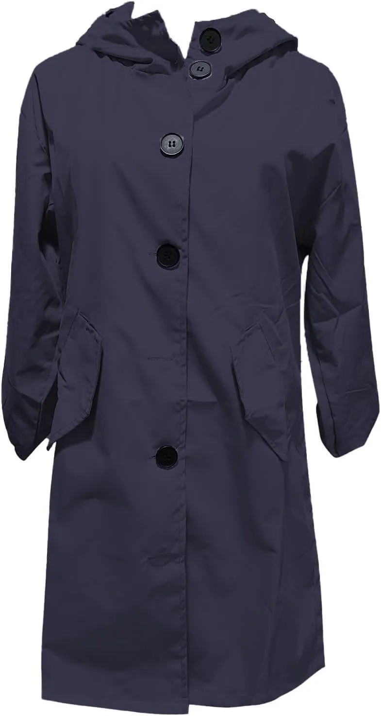 Rain Jacket for Women Lightweight Hooded Trench Coats Long Sleeve Windbreaker Outdoor Waterproof Outwear with Pockets