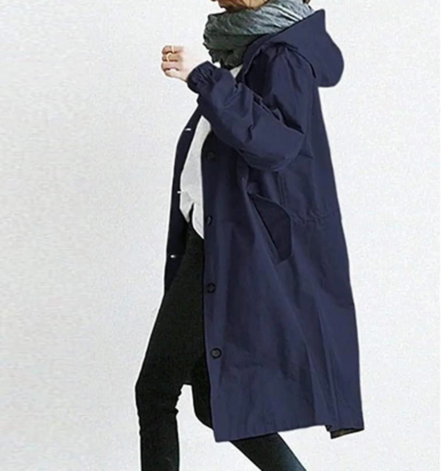 Rain Jacket for Women Lightweight Hooded Trench Coats Long Sleeve Windbreaker Outdoor Waterproof Outwear with Pockets