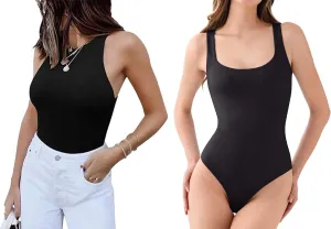 REORIA Womens Sexy High Neck And Square Neck Sleeveless Bodysuits