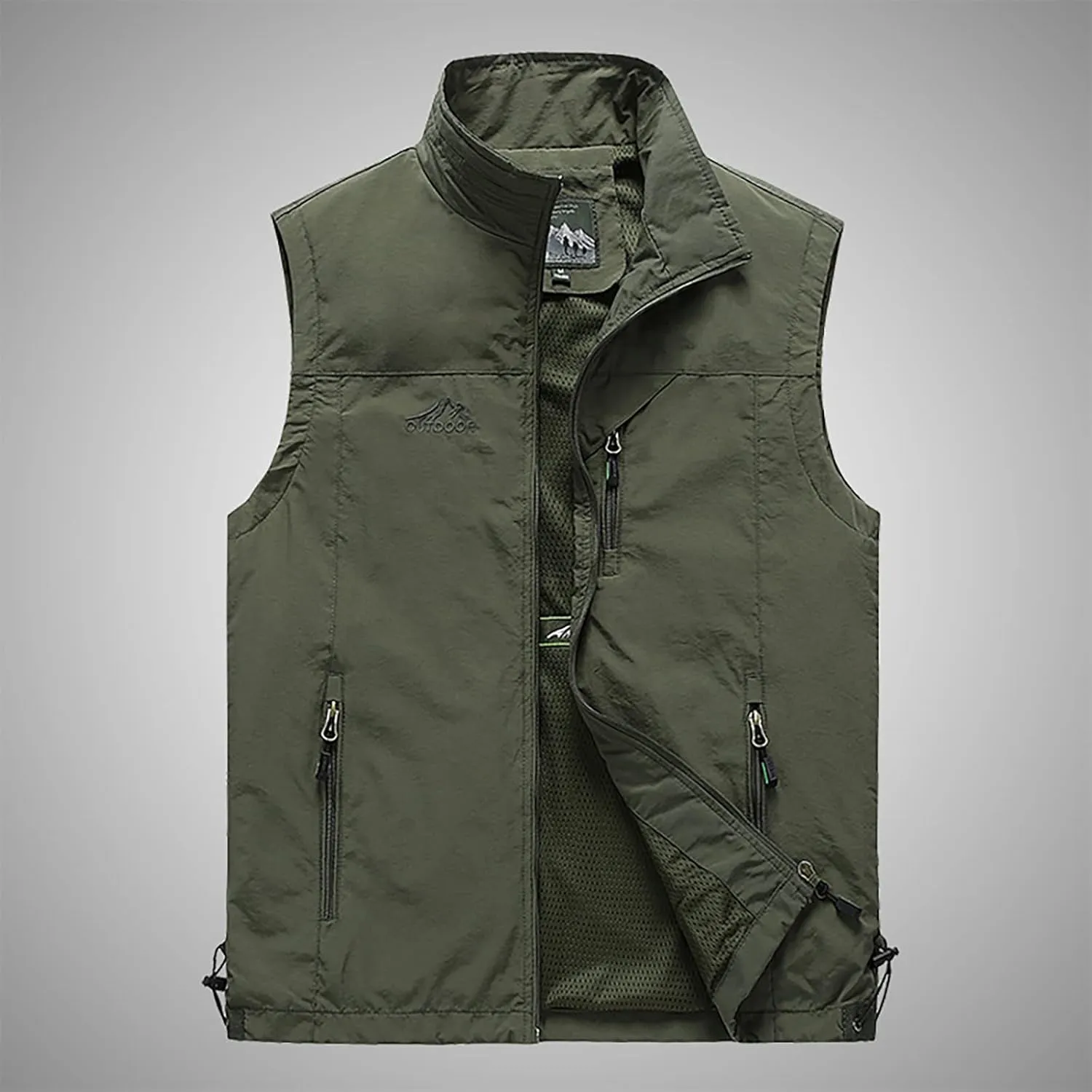 RTRDE Men's Outdoor Casual Full Zip Stand Collar Fishing Work Safari Travel Vest Sleeveless Jacket Hiking Coat, XL-4XL