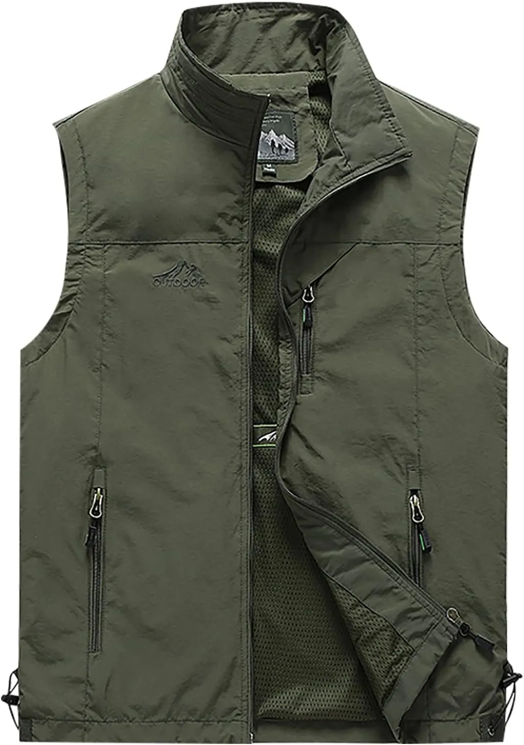 RTRDE Men's Outdoor Casual Full Zip Stand Collar Fishing Work Safari Travel Vest Sleeveless Jacket Hiking Coat, XL-4XL