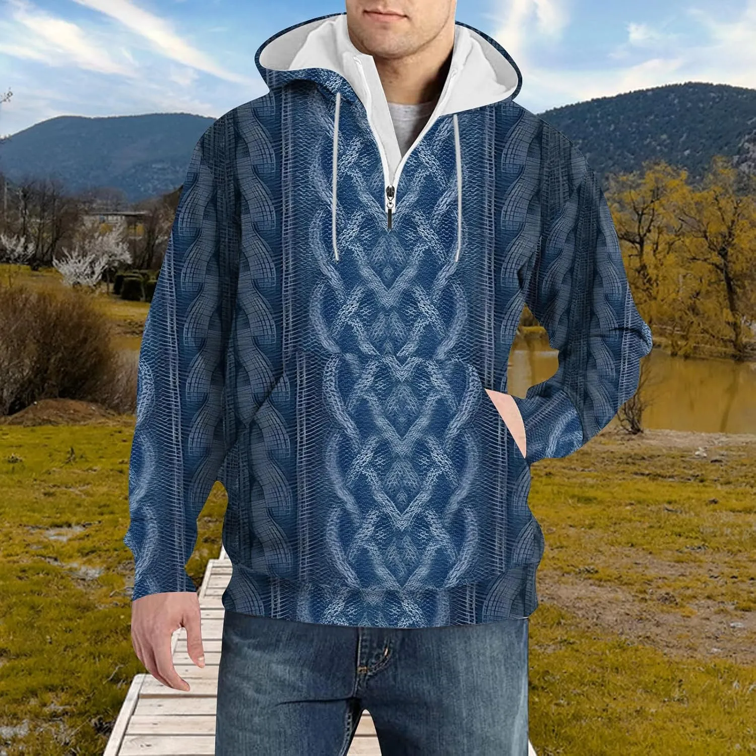RTTUIOP Men'S Fashion Hoodies & Sweatshirts Knit Work Sweatshirt Quarter Zip Pullover Long Sleeve Sweater Hoodie With Pockets