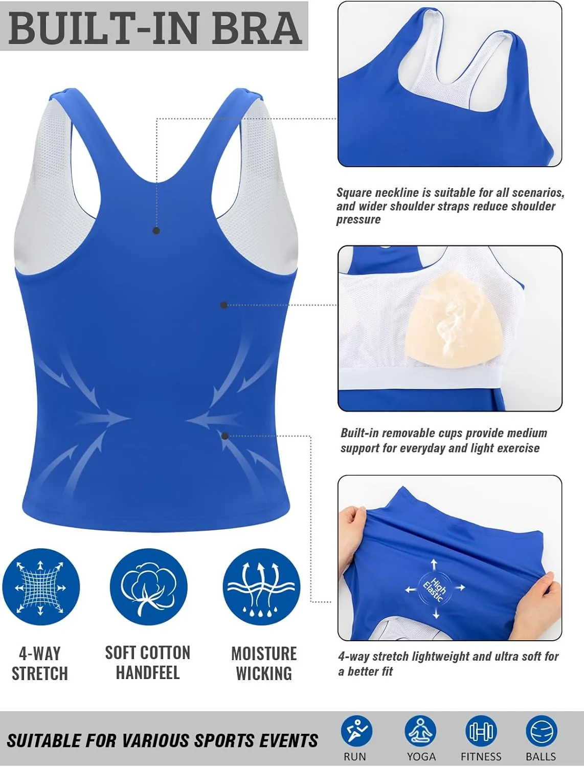 RUNNING GIRL Sports Bras for Women, Racerback Tank Tops with Built in Bras Activewear Yoga Workout Tops for Women