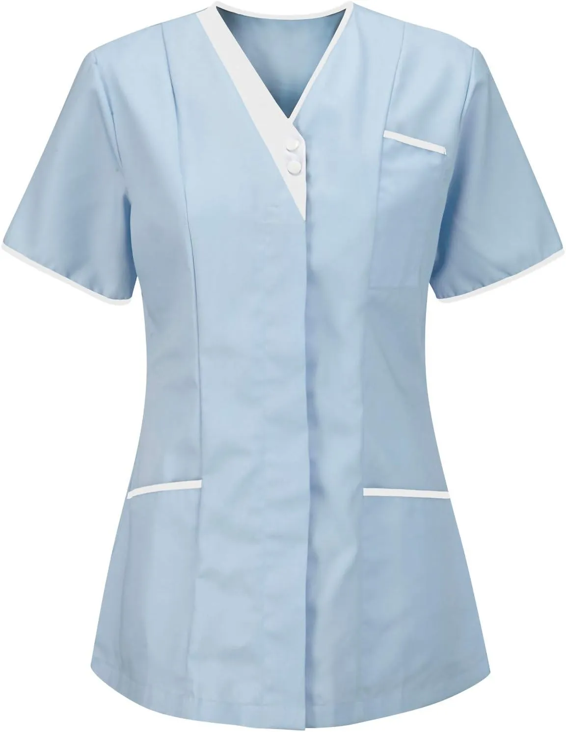 Scrub Tops Women Short Sleeve V Neck Nurse Work Uniform Shirts Comfy Medical Workwear Tunics with Pockets