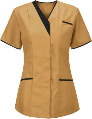 Scrub Tops Women Short Sleeve V Neck Nurse Work Uniform Shirts Comfy Medical Workwear Tunics with Pockets