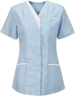 Scrub Tops Women Short Sleeve V Neck Nurse Work Uniform Shirts Comfy Medical Workwear Tunics with Pockets