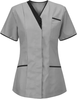 Scrub Tops Women Short Sleeve V Neck Nurse Work Uniform Shirts Comfy Medical Workwear Tunics with Pockets