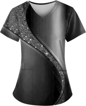 Scrub Tops Women,Women V Neck Nurse Uniforms Plus Size Cute Scrubs Floral Print Gifts Tops with Pockets