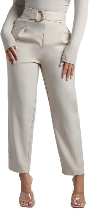 SECOLI Women's Straight Wide Leg Trousers Pants Khaki Belted Straight Leg Pants