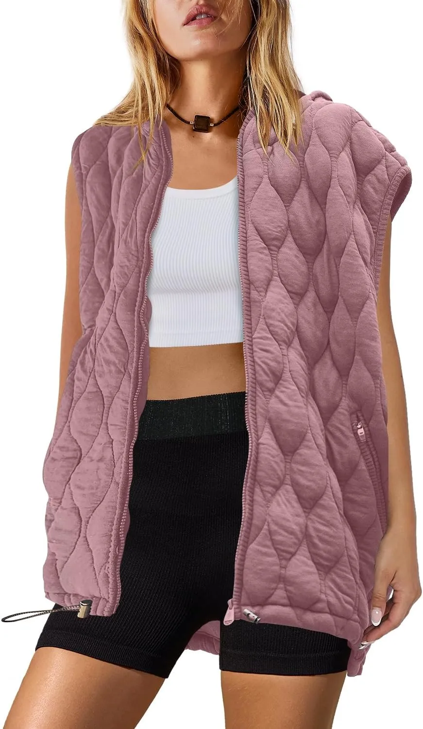 SENSERISE Womens Oversized Puffer Vest Sleeveless Quilted Jacket Zip Up Hoodie Winter Coat with Pockets Padded Gilet