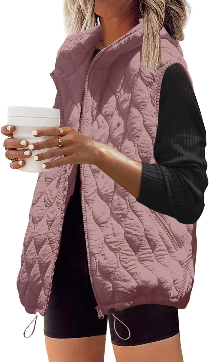 SENSERISE Womens Oversized Puffer Vest Sleeveless Quilted Jacket Zip Up Hoodie Winter Coat with Pockets Padded Gilet