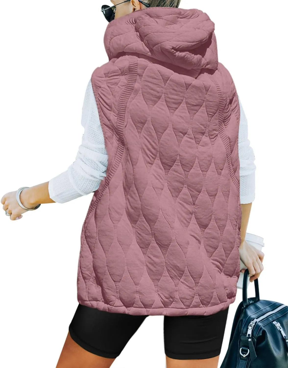 SENSERISE Womens Oversized Puffer Vest Sleeveless Quilted Jacket Zip Up Hoodie Winter Coat with Pockets Padded Gilet