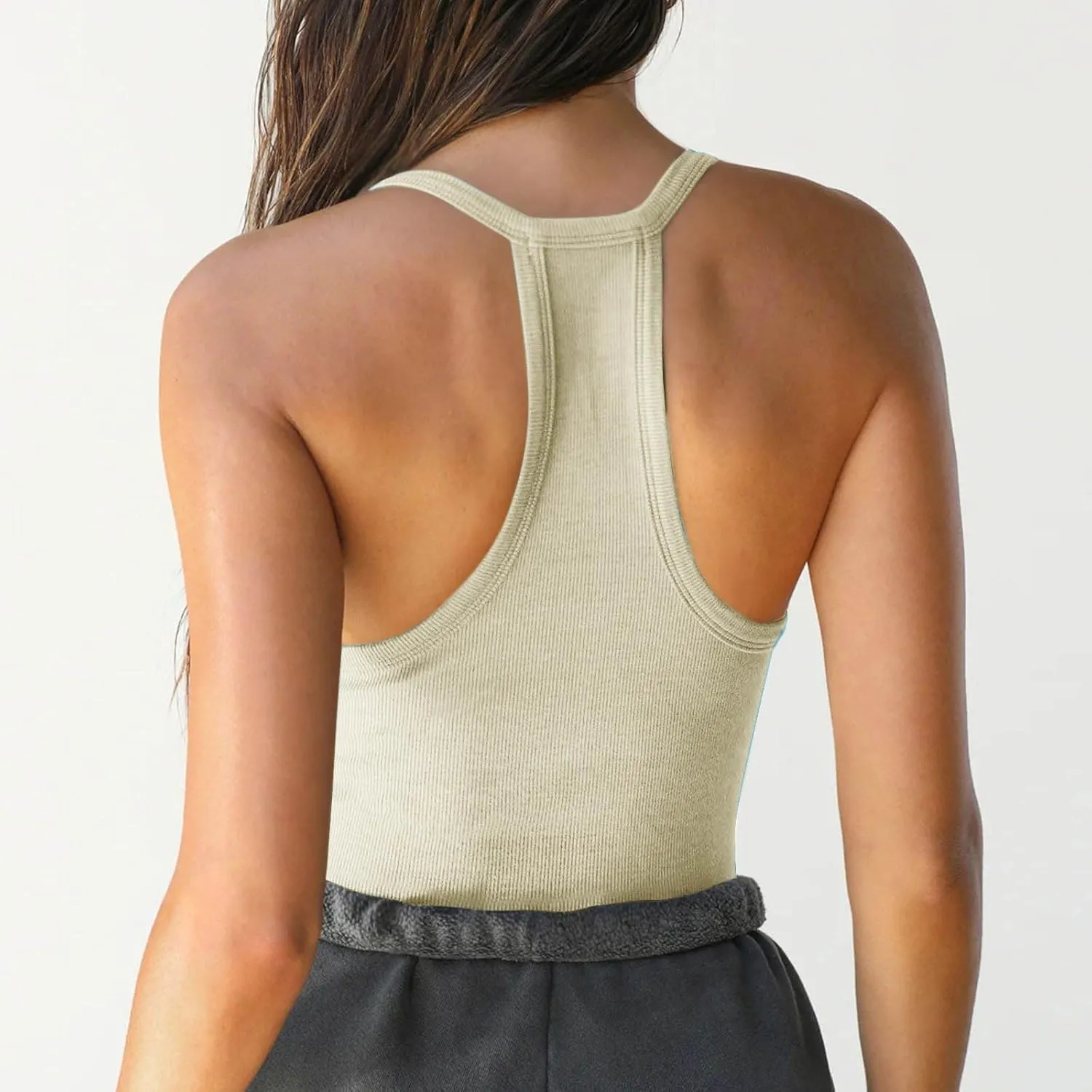 Sexy Deep V Neck Ribbed Cami Tops for Women Summer Racer Back Yoga Workout Tanks Casual Slim Sleeveless Y2K Camisole