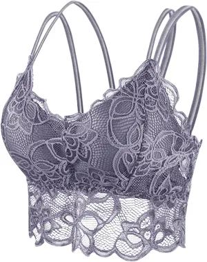 Sexy Floral Lace Bralettes Women Cross Back Wireless Bra Summer V Neck Casual Sport Crop Tops Yoga Workout Lingerie
