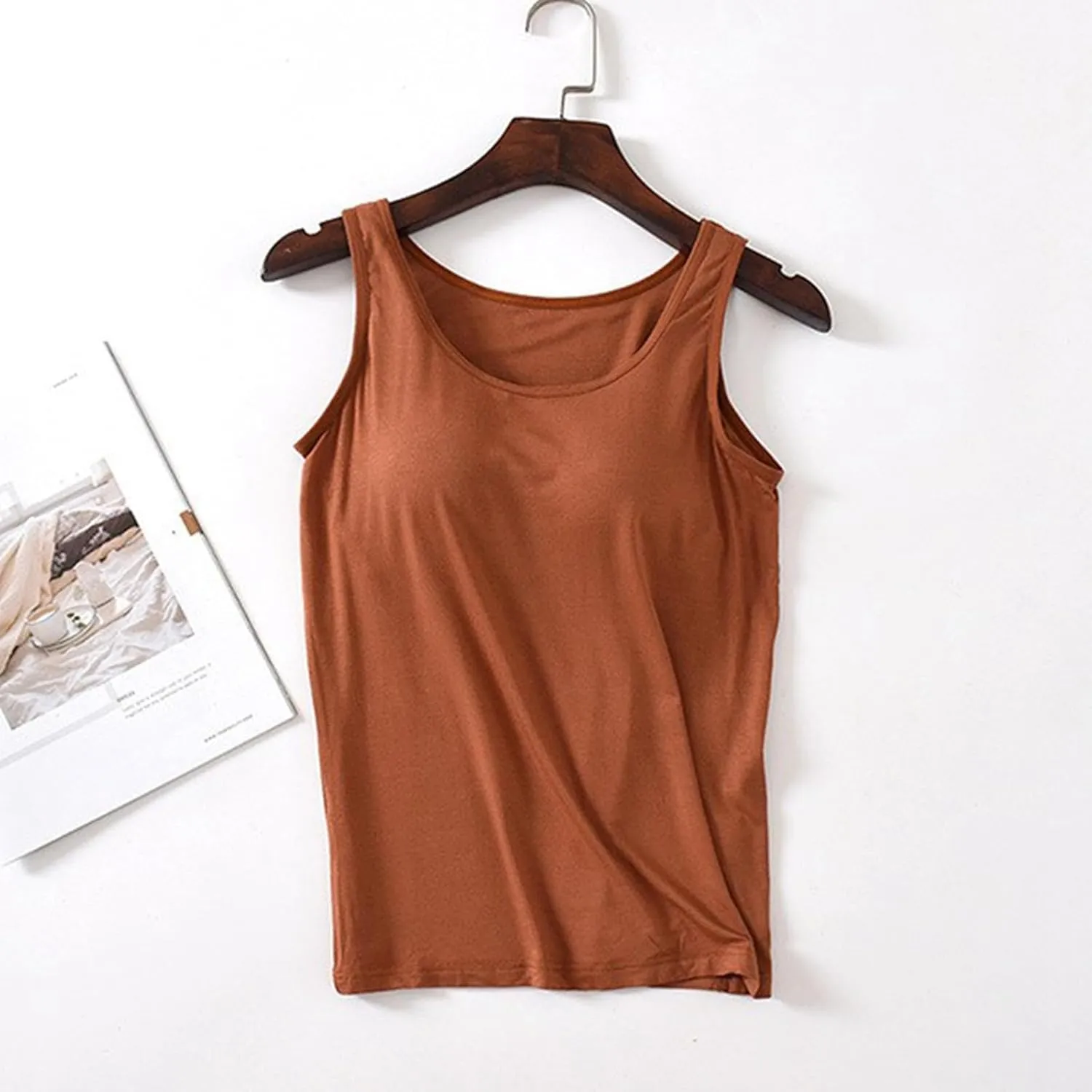 Shelf Bra Camisole Tops for Women Spaghetti Strap Tank Top Basic Padded Cotton Cami Shirts