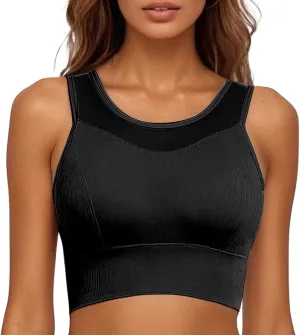 Shockproof Gathered Yoga Bras Mesh Sheer Breathable Quick Dry Running Bras Athletic Tank Top with Built in Bralettes